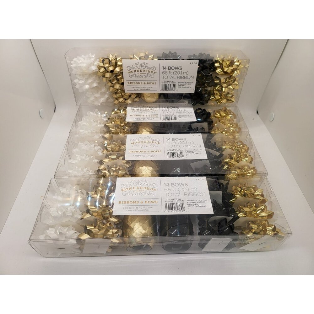 Bundle of (4) 16ct Small Christmas Bows Gold/Black - Wondershop